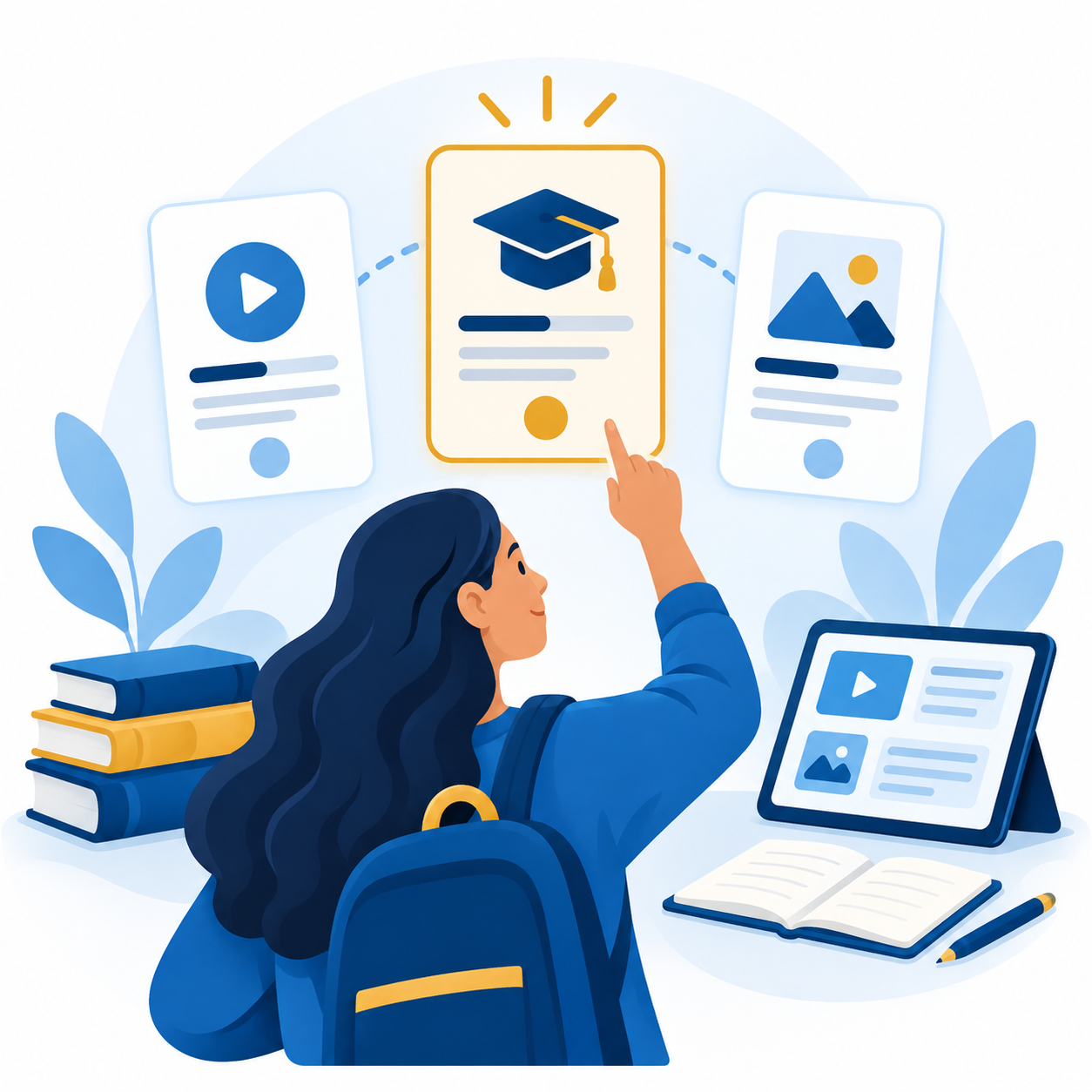 Learner choosing flexible courses and digital learning resources.